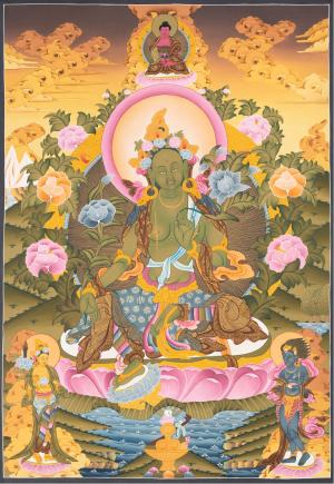 Original Hand Painted Green Tara Buddhist Thangka | Tibetan Deity Dolma | Himalayan Art For Home Decoration and Shrine | Wall Hanging Decor